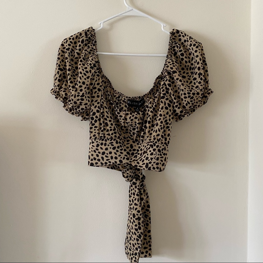 Tan and Black Leopard Print Crop Top